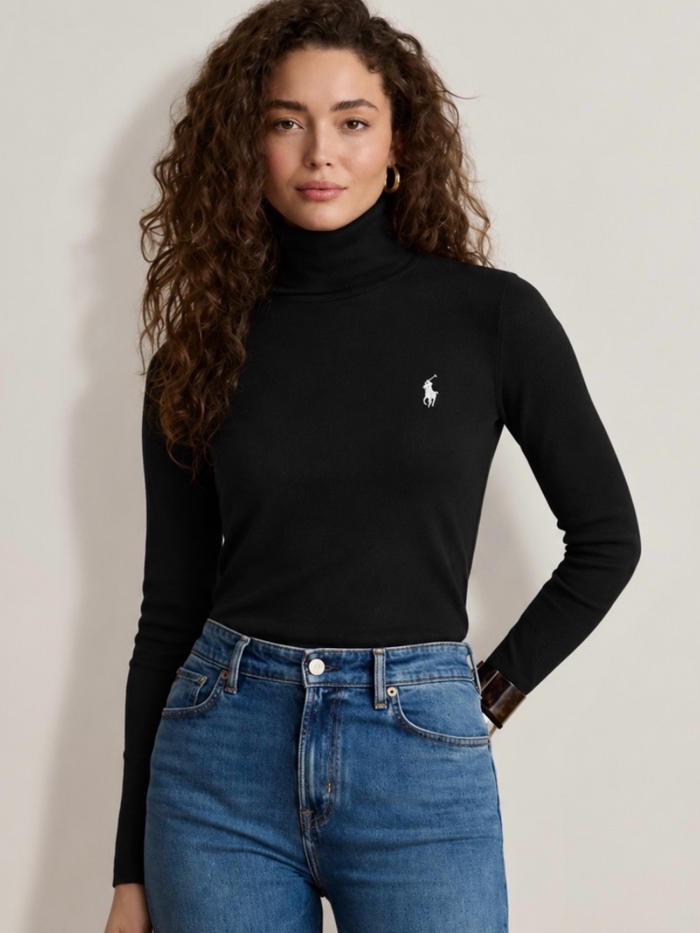 POLO Ralph Lauren Black Turtleneck White Pony Embroidery Sweater Size L